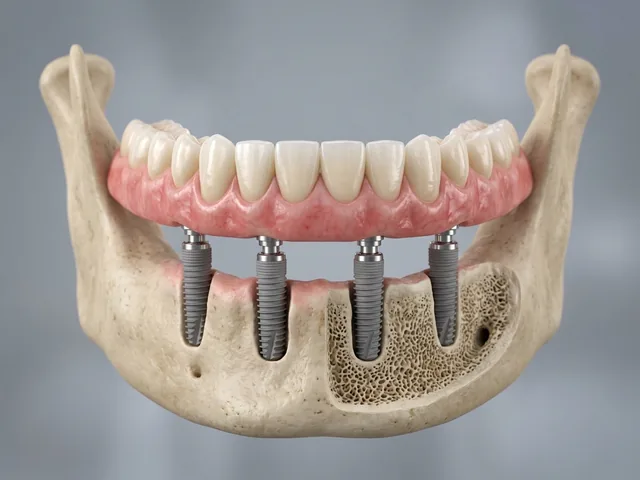 A full-arch bridge attached to the four implants