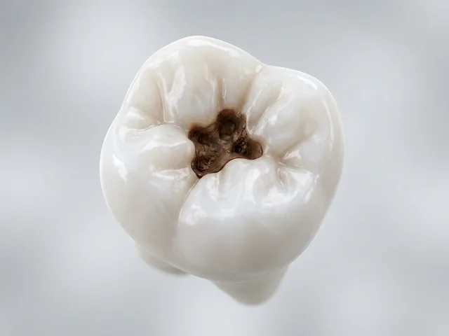 A molar with a dark cavity of decay