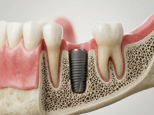 Titanium implant post placed in the jawbone