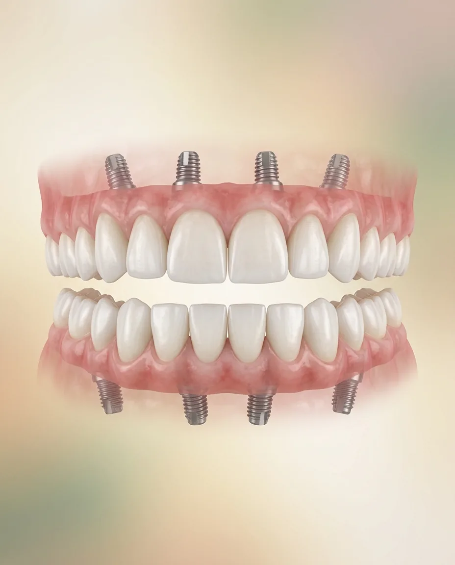 Full arch of fixed teeth on four dental implants