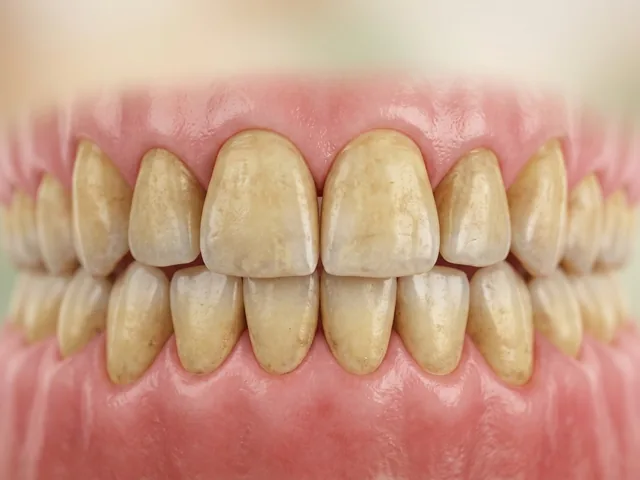 Yellow, stained teeth before whitening