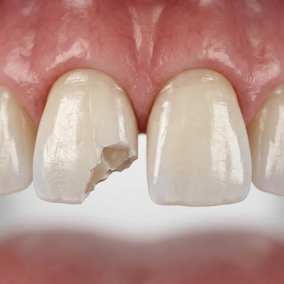 Diente frontal con una esquina fracturada