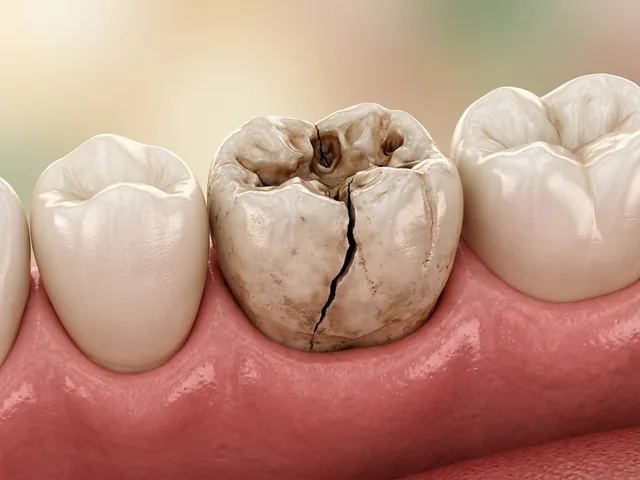 Molar agrietado y careado antes del tratamiento
