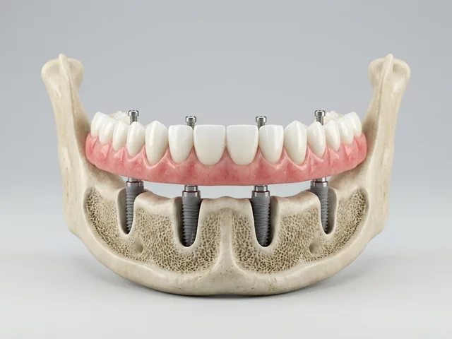 La arcada completa de dientes fijos ya terminada